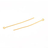 304 Stainless Steel Eye Pins, Golden, 50mm, Hole: 2mm, Pin: 0.6mm, 50pc/Set