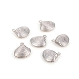 Non-Tarnish 304 Stainless Steel Charms, Shell Shapes, Stainless Steel Color, 13.5x14x4mm, Hole: 1mm, 10pc/Set