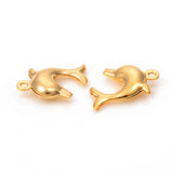 304 Stainless Steel Charms, Dolphin, Golden, 14.5x10.5x3.5mm, Hole: 1mm, 10pc/Set