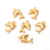 304 Stainless Steel Charms, Dolphin, Golden, 14.5x10.5x3.5mm, Hole: 1mm, 10pc/Set