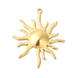 Ion Plating(IP) 304 Stainless Steel Pendants, Sun Charms, Real 18K Gold Plated, 45x37x3.5mm, Hole: 2mm, 20pc/Set