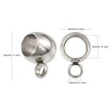 304 Stainless Steel Tube Bails, Loop Bails, Bail Beads fit European Chains, Rondelle, Stainless Steel Color, 5x9x6mm, Hole: 1.8mm, Inner Diameter: 4mm, 50pcs/Set