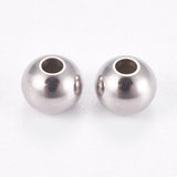 304 Stainless Steel Smooth Round Beads, Stainless Steel Color, 6x4.8mm, Hole: 2mm, 200pcs/Set