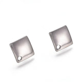 Non-Tarnish 304 Stainless Steel Stud Earring Findings, with Loop, Rhombus, Stainless Steel Color, 13.5x13.5x2mm, Side Length: 10x10x2mm, Hole: 1.5mm, Pin: 0.8mm, 10pc/Set