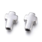 Tarnish Resistant 304 Stainless Steel Beads, Cross, Stainless Steel Color, 14~15x10x4mm, Hole: 2.7mm