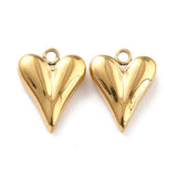 Ion Plating(IP) 316 Surgical Stainless Steel Charms, Heart, Real 24K Gold Plated, 14.5x11x4mm, Hole: 1.6mm, 10pc/Set