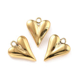 Ion Plating(IP) 316 Surgical Stainless Steel Charms, Heart, Real 24K Gold Plated, 14.5x11x4mm, Hole: 1.6mm, 10pc/Set