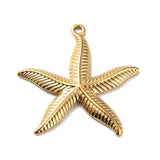 Ion Plating(IP) 304 Stainless Steel Pendants, Starfish Charm, Real 18K Gold Plated, 29x27.5x2.5mm, Hole: 1.5mm, 20pc/Set