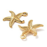 Ion Plating(IP) 304 Stainless Steel Pendants, Starfish Charm, Real 18K Gold Plated, 16x14x2mm, Hole: 1.5mm, 20pc/Set