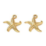 Ion Plating(IP) 304 Stainless Steel Pendants, Starfish Charm, Real 18K Gold Plated, 16x14x2mm, Hole: 1.5mm, 20pc/Set