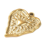 Ion Plating(IP) 304 Stainless Steel Pendants, Textured, Heart Charm, Real 18K Gold Plated, 25.5x21x3mm, Hole: 1.6mm, 20pc/Set