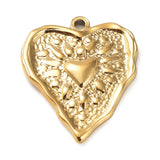 Ion Plating(IP) 304 Stainless Steel Pendants, Textured, Heart Charm, Real 18K Gold Plated, 25.5x21x3mm, Hole: 1.6mm, 20pc/Set