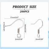 Tarnish Resistant 304 Stainless Steel French Earring Hooks, Flat Earring Hooks, Ear Wire, with Horizontal Loop, Stainless Steel Color, 14x17x2mm, Hole: 2mm, 21 Gauge, Pin: 0.7mm, 200pc/Set