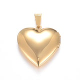 Ion Plating(IP) 316 Stainless Steel Locket Pendants, Heart, Real 18k Gold Plated, 29x29x7mm, Hole: 9x5mm, Inner: 21x20mm, 10pc/Set