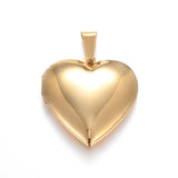 Ion Plating(IP) 316 Stainless Steel Locket Pendants, Heart, Real 18k Gold Plated, 29x29x7mm, Hole: 9x5mm, Inner: 21x20mm, 10pc/Set