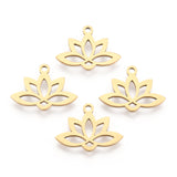 201 Stainless Steel Pendants, Laser Cut, Hollow, Lotus, Real 18K Gold Plated, 14x18.5x1mm, Hole: 1.6mm, 5pcs/Set