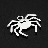 Non-Tarnish Halloween 201 Stainless Steel Charms, Laser Cut, Spider, Stainless Steel Color, 12x14.5x1mm, Hole: 1.6mm, 5pc/Set