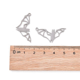 Non-Tarnish 201 Stainless Steel Pendants, Bat, Hollow, Stainless Steel Color, 32x16x1mm, Hole: 1.5mm, 5pc/Set