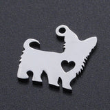 Non-Tarnish 201 Stainless Steel Silhouette Charms, Dog with Heart, Stainless Steel Color, 14x15x1mm, Hole: 1.4mm, 5pc/Set