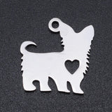 Non-Tarnish 201 Stainless Steel Silhouette Charms, Dog with Heart, Stainless Steel Color, 14x15x1mm, Hole: 1.4mm, 5pc/Set