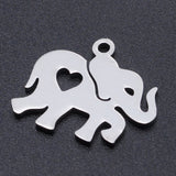 Non-Tarnish 201 Stainless Steel Pendants, Elephant with Heart, Stainless Steel Color, 15x17x1mm, Hole: 1.5mm, 5pc/Set