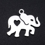 Non-Tarnish 201 Stainless Steel Pendants, Elephant with Heart, Stainless Steel Color, 15x17x1mm, Hole: 1.5mm, 5pc/Set