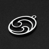 201 Stainless Steel Charms, Laser Cut, Ring with Waved, Stainless Steel Color, 14x12x1mm, Hole: 1.2mm, 5pcs/Set