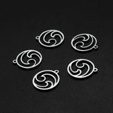 201 Stainless Steel Charms, Laser Cut, Ring with Waved, Stainless Steel Color, 14x12x1mm, Hole: 1.2mm, 5pcs/Set