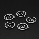 201 Stainless Steel Charms, Laser Cut, Ring with Waved, Stainless Steel Color, 14x12x1mm, Hole: 1.2mm, 5pcs/Set