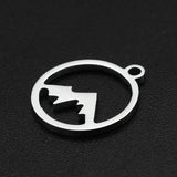 201 Stainless Steel Charms, Laser Cut, Hollow, Ring with Mountain, Stainless Steel Color, 14x12x1mm, Hole: 1.2mm, 5pcs/Set