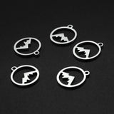 201 Stainless Steel Charms, Laser Cut, Hollow, Ring with Mountain, Stainless Steel Color, 14x12x1mm, Hole: 1.2mm, 5pcs/Set