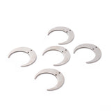 201 Stainless Steel 2-Loop Link Pendants, Laser Cut, Crescent, Stainless Steel Color, 26x30x1mm, Hole: 1.2mm, 5pcs/Set