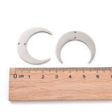 201 Stainless Steel 2-Loop Link Pendants, Laser Cut, Crescent, Stainless Steel Color, 26x30x1mm, Hole: 1.2mm, 5pcs/Set