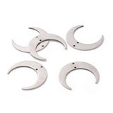 201 Stainless Steel 2-Loop Link Pendants, Laser Cut, Crescent, Stainless Steel Color, 26x30x1mm, Hole: 1.2mm, 5pcs/Set