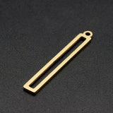 201 Stainless Steel Pendants, Laser Cut, Hollow, Rectangle/Bar, Real 18K Gold Plated, 32x4x1mm, Hole: 1.6mm, 5pc/Set