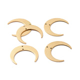 201 Stainless Steel 2-Loop Link Pendants, Laser Cut, Crescent, Golden, 26x30x1mm, Hole: 1.2mm, 5pcs/Set