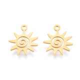 201 Stainless Steel Charms, Laser Cut Pendants, Sun, Real 18K Gold Plated, 15x13x1mm, Hole: 1.5mm, 5pc/Set