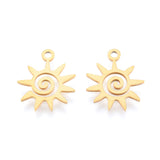 201 Stainless Steel Charms, Laser Cut Pendants, Sun, Real 18K Gold Plated, 15x13x1mm, Hole: 1.5mm, 5pc/Set