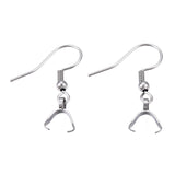 304 Stainless Steel Hooks, Ear Wire, with Ice Pick Pinch Bails, Stainless Steel Color, 27x20mm, 21 Gauge, Pin: 0.7mm, 10pcs/Set