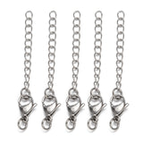 Tarnish Resistant 304 Stainless Steel Chain Extender, Stainless Steel Color, 65~70mm, Clasp: 9x15mm, Chain: 43mm, Ring: 6x1mm., 50Strand/Set