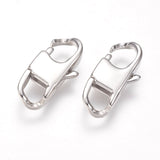 Tarnish Resistant 304 Stainless Steel Lobster Claw Clasps, Stainless Steel Color, 17x8x4mm, Hole: 4x4.5mm