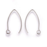 Tarnish Resistant 304 Stainless Steel Earring Hooks, with Horizontal Loop, Stainless Steel Color, 25.5x15x0.8mm, Hole: 2mm, 20 Gauge, Pin: 0.8mm, 10pc/Set