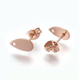 Ion Plating(IP) 304 Stainless Steel Stud Earring Findings, with Flat Plate, Teardrop, Rose Gold, 10x6x0.9mm, Hole: 1mm, Pin: 0.8mm, 10pc/Set