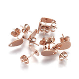 Ion Plating(IP) 304 Stainless Steel Stud Earring Findings, with Flat Plate, Teardrop, Rose Gold, 10x6x0.9mm, Hole: 1mm, Pin: 0.8mm, 10pc/Set