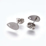 304 Stainless Steel Stud Earring Findings, Textured, Teardrop, Stainless Steel Color, 10x6x0.7mm, Hole: 1.2mm, Pin: 0.7mm, 10pcs/Set