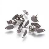 304 Stainless Steel Stud Earring Findings, Textured, Teardrop, Stainless Steel Color, 10x6x0.7mm, Hole: 1.2mm, Pin: 0.7mm, 10pcs/Set