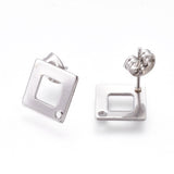 304 Stainless Steel Stud Earring Findings, Square/Rhombus, Stainless Steel Color, 13.5x13.5x0.8mm, Hole: 1mm, Pin: 0.7mm, 10pcs/Set