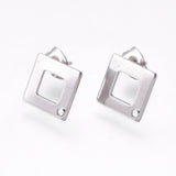 304 Stainless Steel Stud Earring Findings, Square/Rhombus, Stainless Steel Color, 13.5x13.5x0.8mm, Hole: 1mm, Pin: 0.7mm, 10pcs/Set