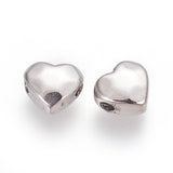 Tarnish Resistant 304 Stainless Steel Beads, Heart, Manual Polishing, Stainless Steel Color, 7.5x8.5x4mm, Hole: 1.5~1.6mm, 10pc/Set