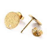 Ion Plating(IP) 304 Stainless Steel Stud Earring Findings, Textured Flat Round, Golden, 10x1mm, Hole: 1.4mm, Pin: 0.8mm, 20pc/Set